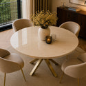 Travertin  Eettafel Rond– Crème Blad met poten goud - 130cm