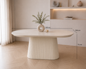 Ovale uitschuifbare Japandi eettafel – crèmekleurig MDF (160–200 cm)