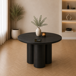Ronde Mango Houten Eettafel 130 cm Zwart – Massief Mangohout