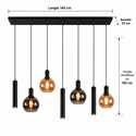 Hanglamp voor Eettafel – Amber & Smoke Glas – 7-Lichts – Dimbaar