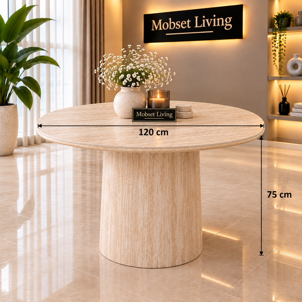 Eettafel Beige Keramiek Blad Rond 120 cm - Floor