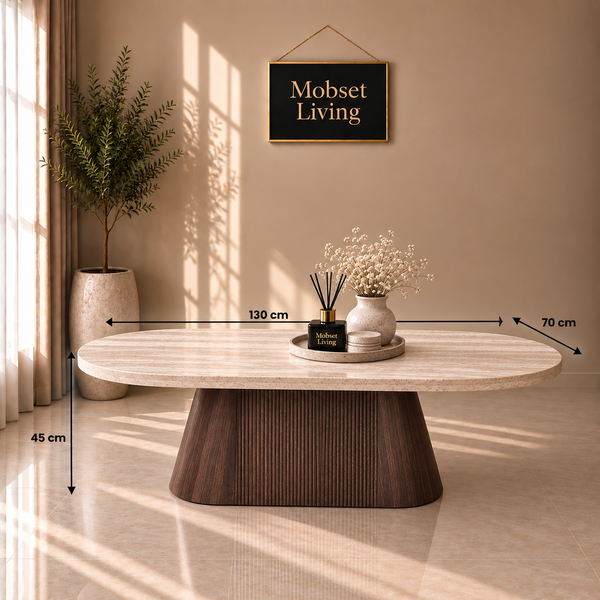 Salontafel Japandi travertin Ovaal bruin 130 cm - Kimberly
