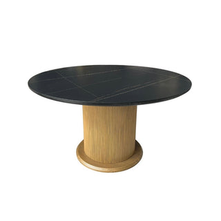 Ronde Eettafel Keramiek – Zwart blad met gouden Japandi-stijl poot