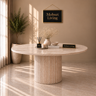 Eettafel Japandi travertin rond 130 cm - Kimberly