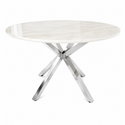 Eettafel Rond Travertin – Crème Blad met Zilveren Poot -130cm