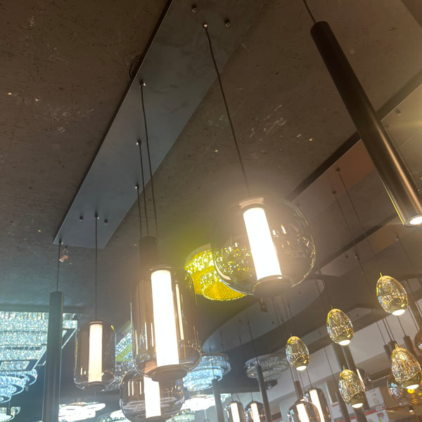 Industriële Hanglamp Eettafel – Langwerpig – Smoke Glas – 7-Lichts Geïntegreerde LED