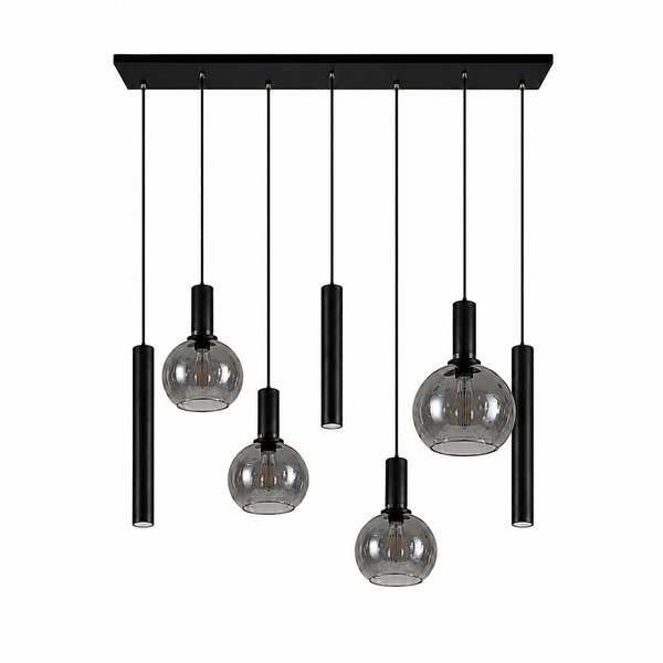 Industriële Hanglamp voor Eettafel – Smoke Glas – 7-Lichts – Dimbaar