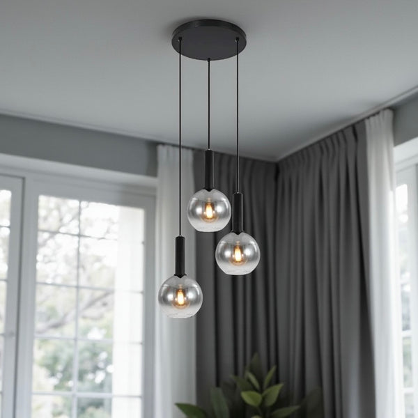Hanglamp Smoke Glas– Verstelbaar – 3 Lichtpunten- Staven Zwart