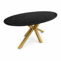 Eettafel ovaal Travertin zwart x poten goud 160cm