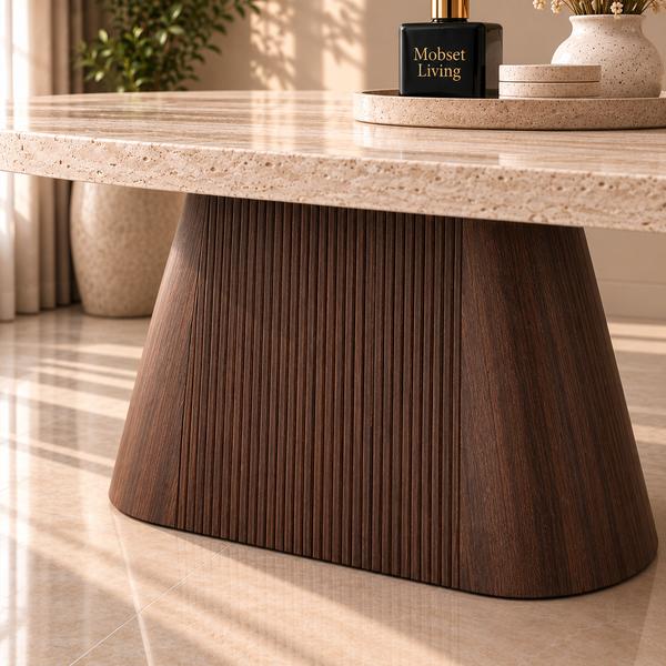 Salontafel Japandi travertin Ovaal bruin 130 cm - Kimberly