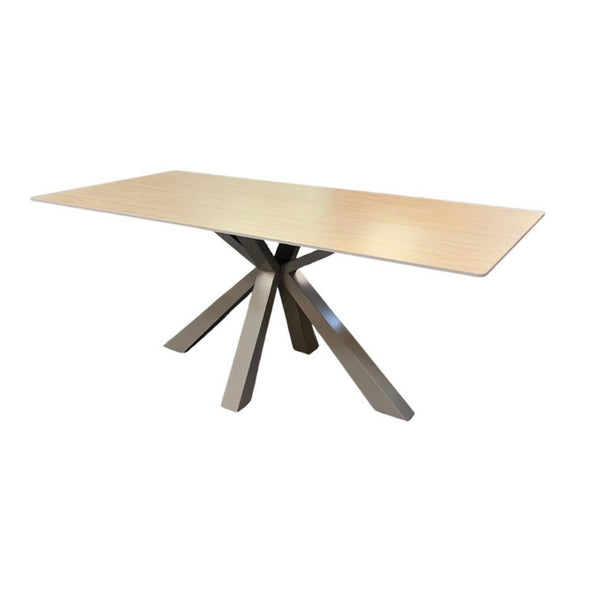 Langwerpige Marmerlook Eettafel Beige kleurig- Met grijze poten
