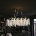 Ovale Hanglamp Kroonluchter Eethoek Goud met Kristallen Stenen - 10 Lichtpunten