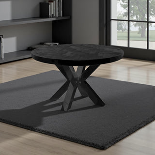 Ronde Visgraat Eettafel Zwart – Stijlvolle Eettafel van Eikenhout