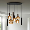 Industriële Hanglamp voor Eettafel ovaal – Zwart/Amber Glas – 8-Lichts – Dimbaar