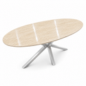 Eettafel Ovaal Beige Travertin met x poten zilver 180cm