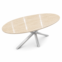 Eettafel Ovaal Beige Travertin met x poten zilver 180cm