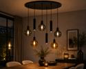 Industriële Hanglamp Ovaal Voor Eettafel- Amber & Smoke glas - 8 lichtpunten