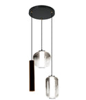 Design Hanglamp – Ronde Plaat – 2 bollen in Smoke Glas + LED spot