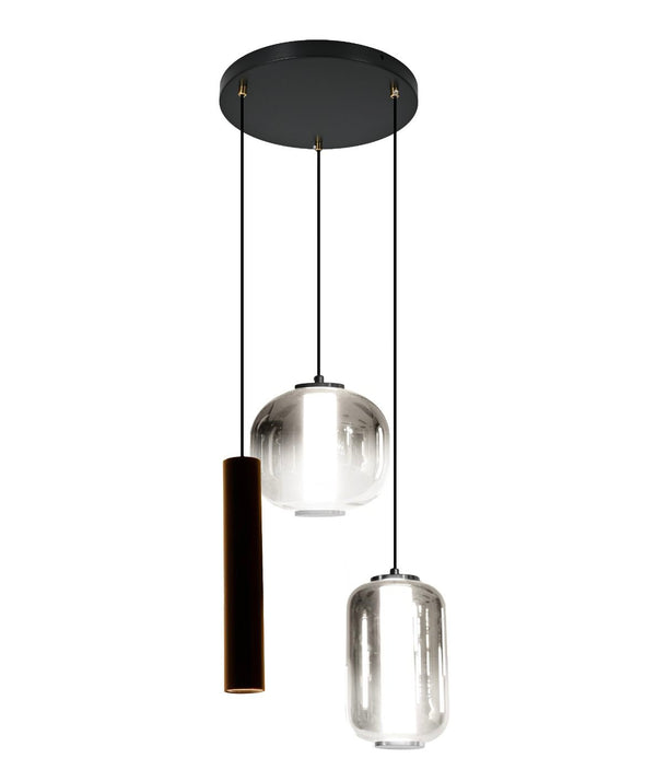 Design Hanglamp – Ronde Plaat – 2 bollen in Smoke Glas + LED spot