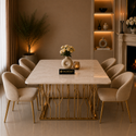 Travertin Eettafel Goud Witte Tafelblad 180x90cm
