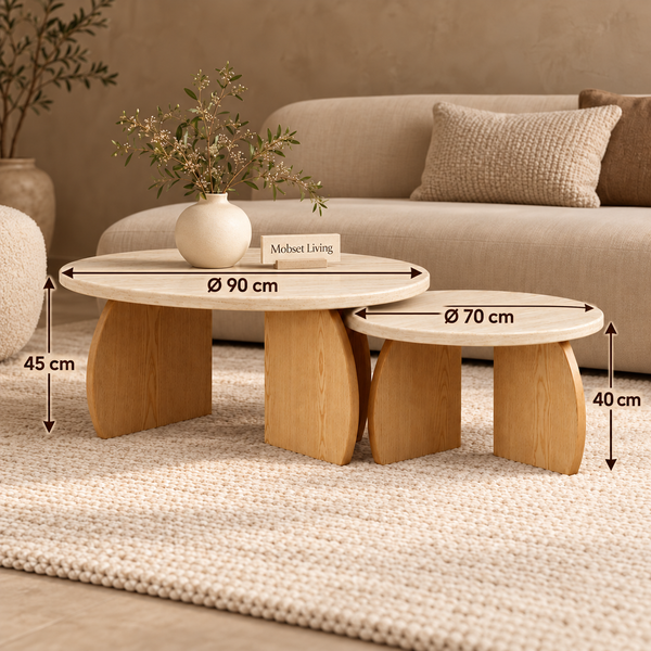 Salontafels Travertin Blad Rond 2 Stuks - Mina