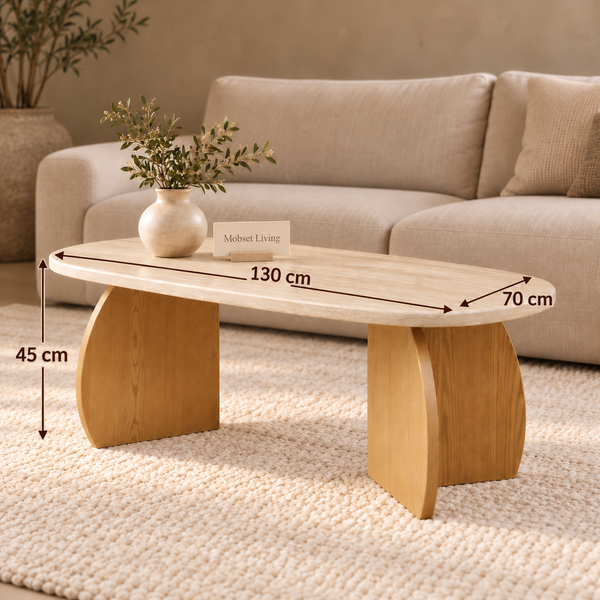Salontafel travertin blad ovaal poot 130 cm - Mina