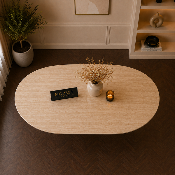 Eettafel Japandi Keramiek Ovaal bruin 180 cm - Stella