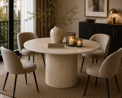 Eettafel Rond travertin – Japandi stijl-130cm