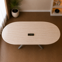 Ovale Beige Travertin Eettafel 180x90 cm Zilver X-poot - Wendy