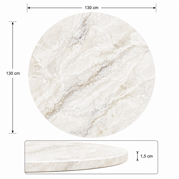 Travertin  Eettafel Rond– Crème Blad met poten goud - 130cm