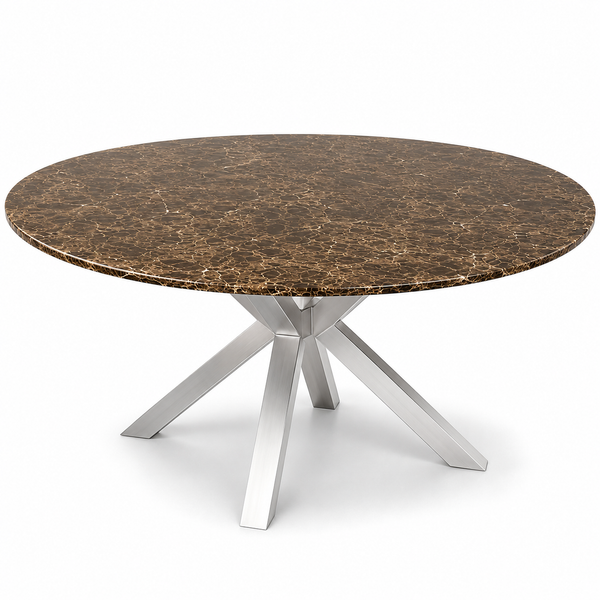 Eettafel bruin poten zilver Travertin 130cm