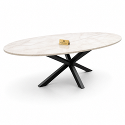 Eettafel ovaal travertin Crème – Zwarte poten - 180cm