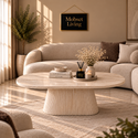 Salontafel Japandi travertin Ovaal 130 cm - Kimberly