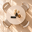 Ronde Japandi Eettafel – Travertin met Bruine Poot – 130 cm