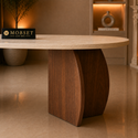 Eettafel Travertin Blad Ovaal Poot Bruin 160x90cm