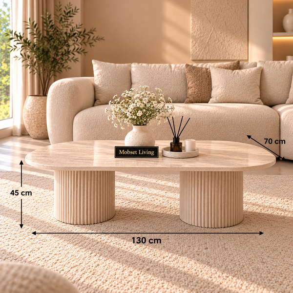 Salontafel Japandi travertin 2 potig ovaal 130 cm - Kimberly