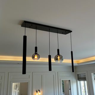 Industriële Hanglamp voor Eettafel – Smoke Glas – 5-Lichts – Dimbaar