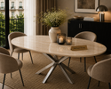 Eettafel Ovaal Beige Travertin met x poten zilver 180cm