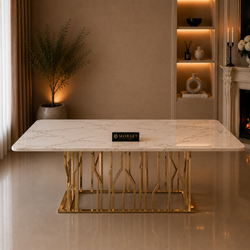 Travertin Eettafel Goud Witte Tafelblad 180x90cm
