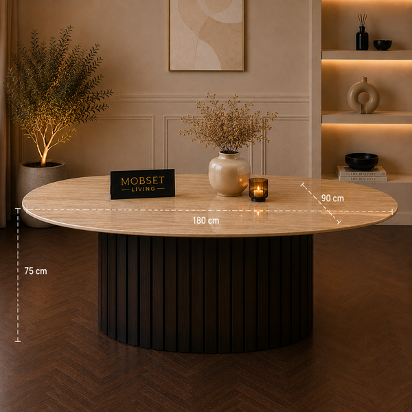 Eettafel Japandi Keramiek Ovaal bruin 180 cm - Stella