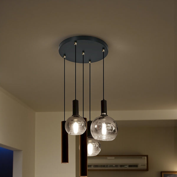 Industriële Hanglamp – Smoke Glas – 5-Lichts – Dimbaar