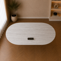 Ovale Japandi eettafel – lichtgrijs MDF