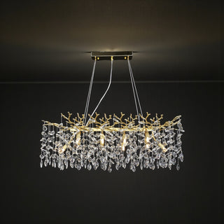 Ovale Eethoek Hanglamp Kroonluchter met Luxueuze Stenen Goud-10 Lichtpunten