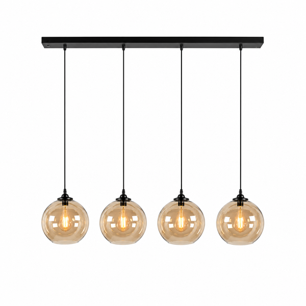Hanglamp Eettafel Amber Glas 4 Lichtpunten