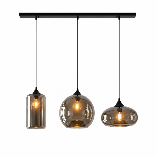 Hanglamp Eettafel Smoke Glas 3 Mix Bollen