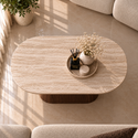 Salontafel Japandi travertin Ovaal bruin 130 cm - Kimberly