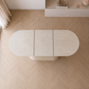 Ovale uitschuifbare Japandi eettafel – crèmekleurig MDF (160–200 cm)