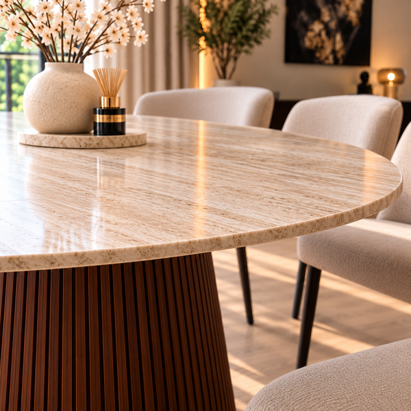 Eettafel Japandi travertin Ovaal bruin 180cm - Kimberly