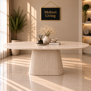 Eettafel Japandi travertin Ovaal 180 cm - Kimberly