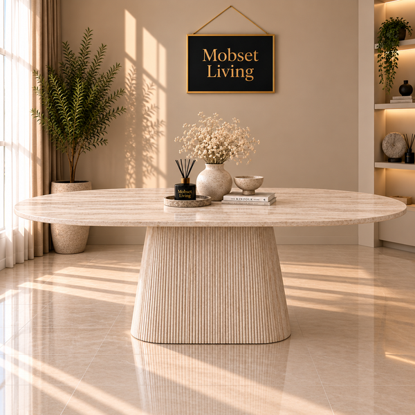 Eettafel Japandi travertin Ovaal 180 cm - Kimberly